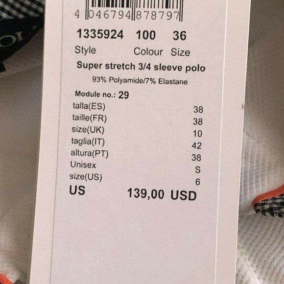 NWT $139 GOLFINO Sz 6 or S Women's Polo Shirt 5 Buttons 3/4 Sleeve White Black - Picture 12 of 12